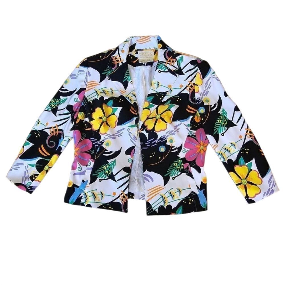 ALBERTO MAKALI Cache Women's Floral Print Jacket Blazer Size 8‎  Vintage Y2k